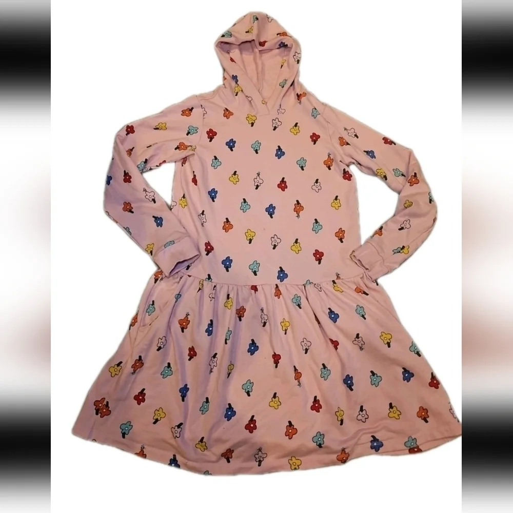 Hanna Andersson Big Girls Pink Blossom Floral French Terry Hoodie Dress 14-16